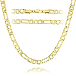 14K Gold Plated 5mm 925 Sterling Silver Figaro Chain Link Necklace for Men Fast Shipping