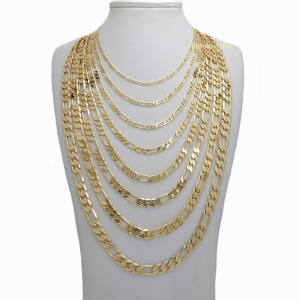 Men's 14k Italian Style Figaro Link Chain Necklace & Bracelet 3mm to 10mm Gold Plated