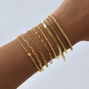 Gold Plated Waterproof Chain Bracelets Stackable for Women Jewelry