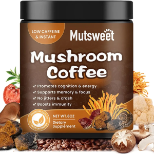Mutsweet Lion's Mane Mushroom Coffee with Reishi Brain Supplement for Memory & Focus, Stress Health, Better Mood
