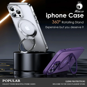 Magnetic 360°Rotation Stand Phone Case For iphone 12 13 14 15 16 17 Pro Max Plus With Ring Holder Frosted Transparent Case Funda