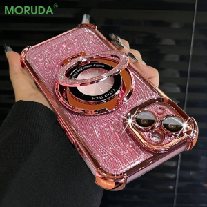 Glitter Water Ripple Magnetic Stand Case for iPhone 17 Air 17 16 15 14 13 12 11 Pro Max Plus Airbag Shockproof Cover