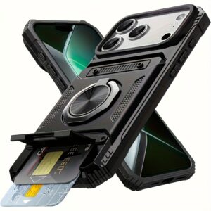 Phone Case: Shockproof with Card Slot, Phone Case & Protective Cover Compatible for IPhone17, 17Air, 17 Pro And 17 Pro Max, for iPhone 16 Pro Max 15 Pro 14 Plus 13 PM 12 11 Mini. Also Fits iPhone 17 Series Models with Card Storage Function.Ring