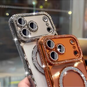 Shiny High-End Fashionable New Side Diamond Magnetic Phone Case Suitable for iPhone 17 16 15 14 13 Pro Max Plus Air 16e, Supports Wireless Charging