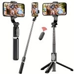 40-Inch Retractable Selfie Stick Professional Floor Tripod for Live Streaming, with Wireless Remote, 360° Rotation, Stable Anti-Shake Design. Ideal for Travel Vlogs And Outdoor for live Streaming. Compatible with Iphone/Android Smartphones