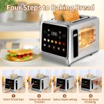 Toaster Digital Touch Screen Toasters with 5 Bread Selection 7 Shade Setting And Bagel/Defrost/Cancel/Reheat Function 1.5" 2 Slice Stainless Steel Tostadora with Removable Crumb Tray - Image 8