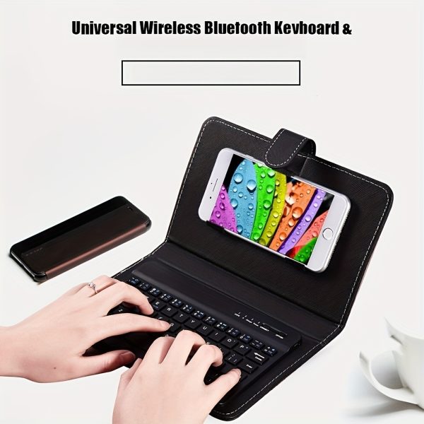 Compact Wireless Keyboard - Full Size, Collapsible, Black Faux Leather, Suitable for Mobile Phones, Tablets, And Laptops, Optional With/Without Stylus Pen