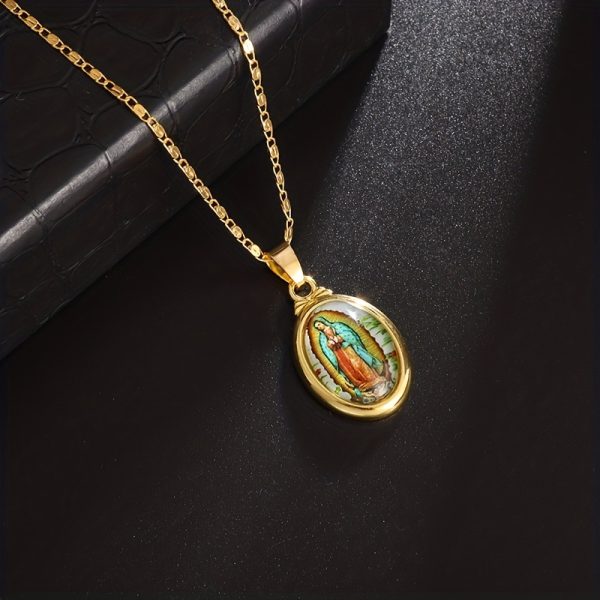 Cadena de Oro Banado para Hombres y Mujeres con la Imagen de la Virgen María Joyería de Oración