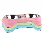 Double Pet Bowls for Dogs - Elevated Diamond-Design - Stainless Steel - Large Capacity, Non-Slip Feeding Dish Set - Raised Stand - Image 3