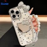 Bow Heart Pattern KT Cat Mirror Precision-Hole Shell Pattern Phone Case for Apple iPhone - Image 8