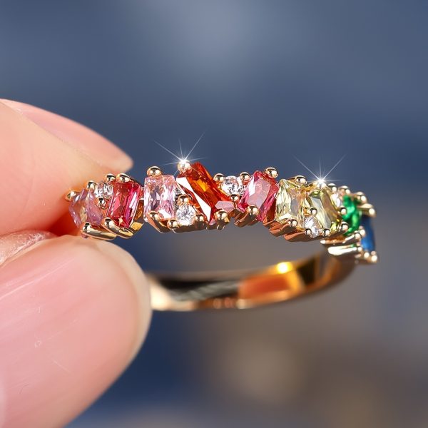 Luxurious Rainbow Synthetic Zirconia Ring for Elegant Women's Daily Wear