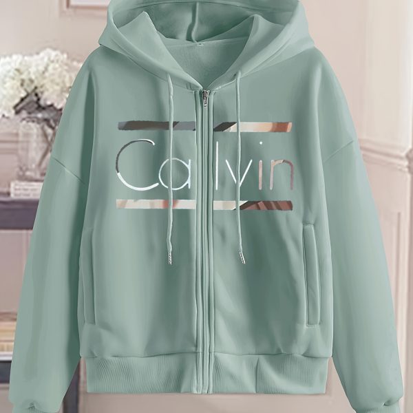 Fashion Hooded Zip-Up Sweatshirt For Women | Geometric-Pattern, Suitable For Spring/Summer/Fall