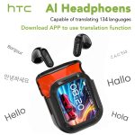 HTC NE20 AI Translator Headset with Real-Time Translation in 131+ Languages, Wireless 6.0 Wireless, Long-Lasting Battery, Touch Control, Smart LCD Screen, Gaming Mode, Compatible with PC/Phone/Tablet - for Travel, Gaming, Business, Everyday Use - Lightweight AI Translation Earbuds, Business Communication, Modern Earbuds, Premium Sound Quality, Multilingual Speakers