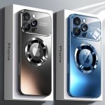 Phone Case - Luxury Titanium-Colored Glass Window Magnetic Wireless Charging Phone Case Compatible with for Iphone 11 12 13 14 15 16 17 Pro Max Air Plus, Shockproof Hard Matte Back Cover, Fully Encasing Camera Lens Protection Phone Case