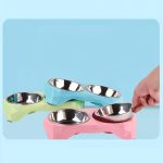 Double Pet Bowls for Dogs - Elevated Diamond-Design - Stainless Steel - Large Capacity, Non-Slip Feeding Dish Set - Raised Stand - Image 2