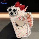 Bow Heart Pattern KT Cat Mirror Precision-Hole Shell Pattern Phone Case for Apple iPhone