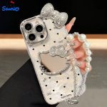 Bow Heart Pattern KT Cat Mirror Precision-Hole Shell Pattern Phone Case for Apple iPhone - Image 2